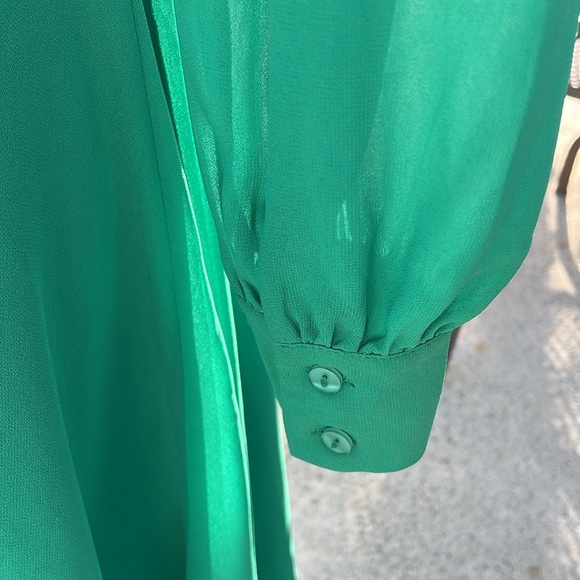 NWOT| Gorgeous green maxi long, sleeve (sheer sleeves) dress | Sz S - Picture 5 of 8